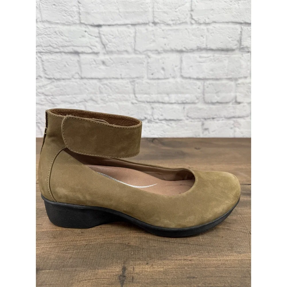 Dansko Olive Green Lulu Ankle Strap Wedge Clogs Leather Shoes Mary Jane 41